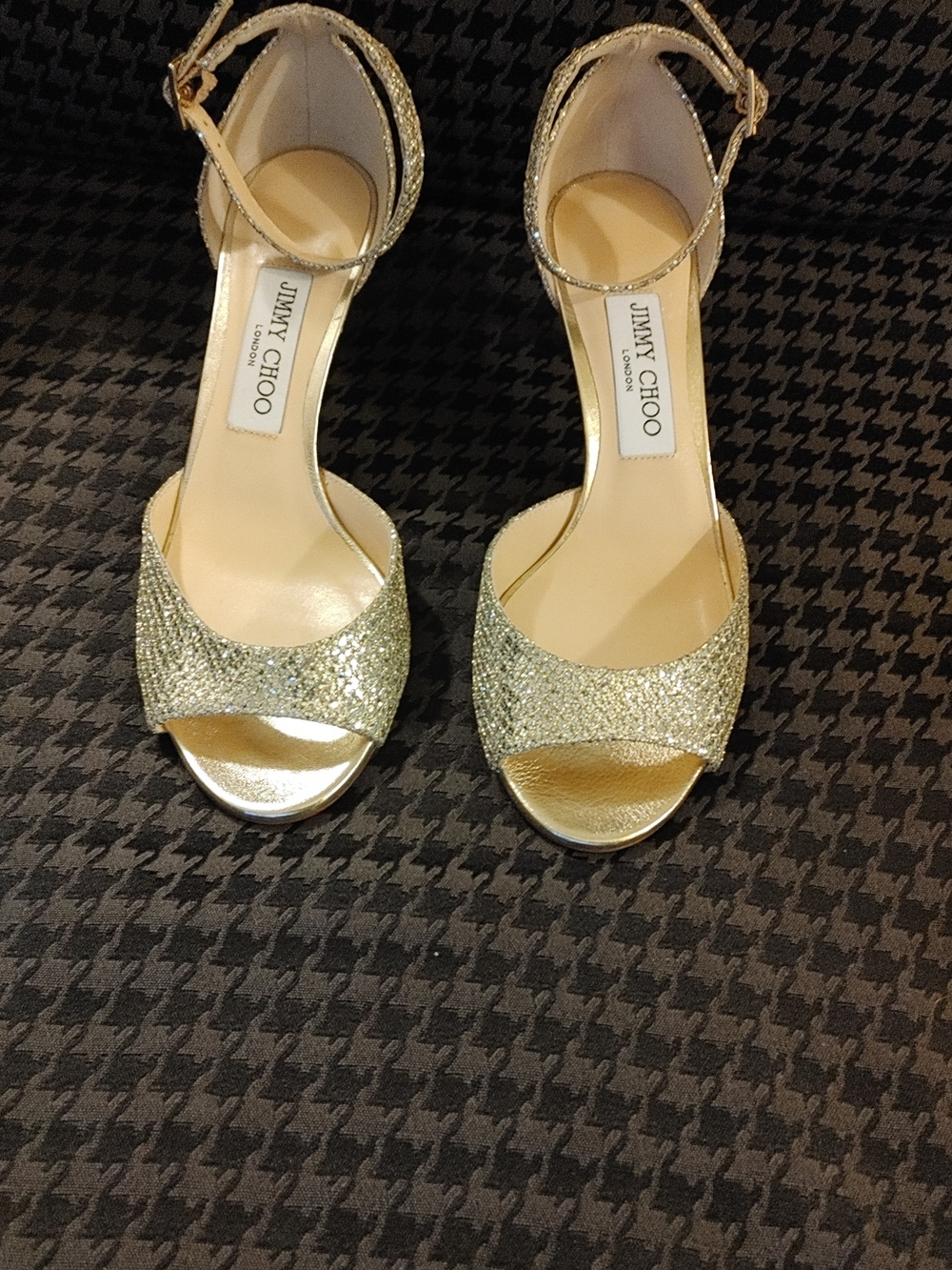 Jimmy Choo Gold Glitter Ankle-Strap Heels